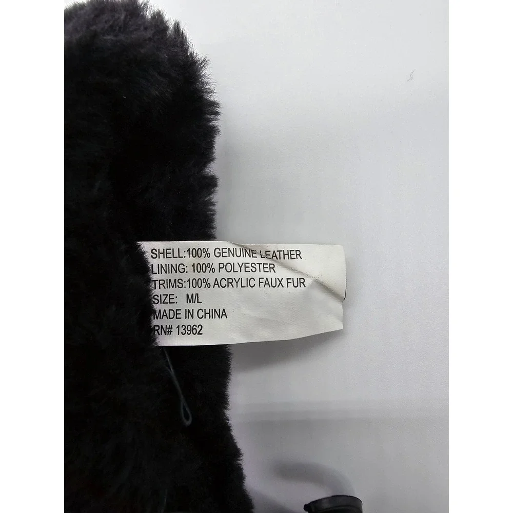NYA Womens Black Genuine Leather Winter Gloves Faux Fur Trim Warm Size M/L NWT